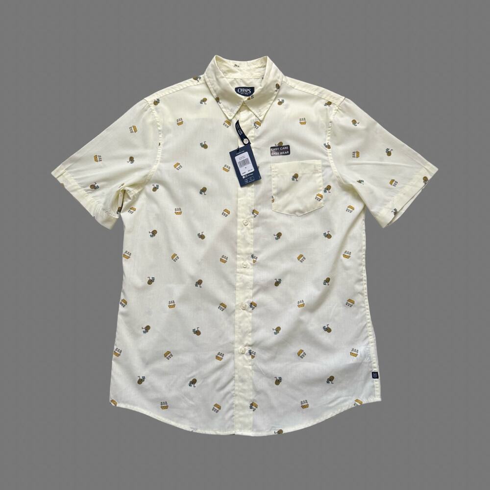 Chaps Yellow Patterned Button Collar Shirt M NWT